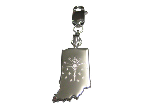 Indiana State Map Shape and Flag Design Pendant Zipper Pull Charm