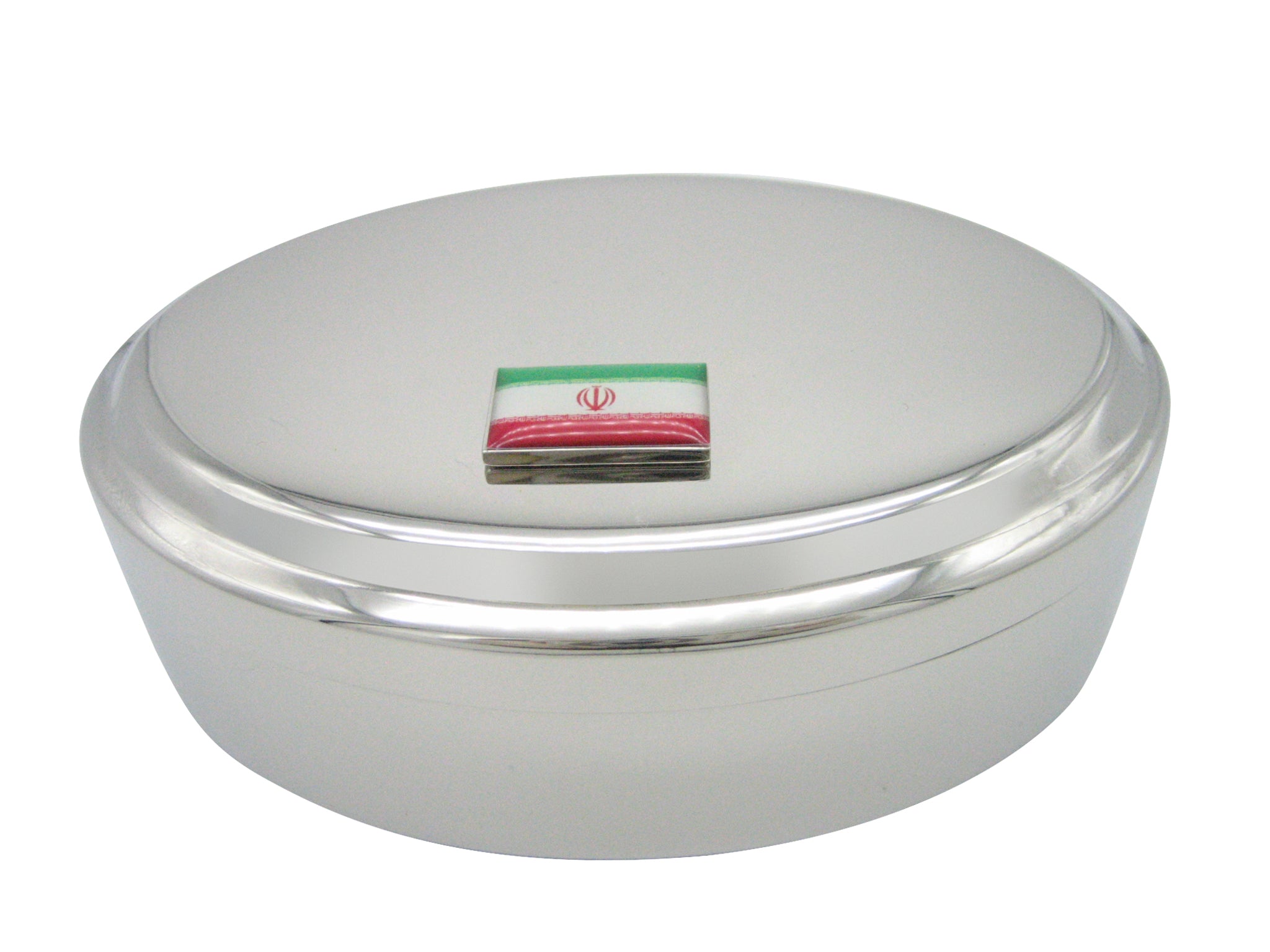 Iran Flag Pendant Oval Trinket Jewelry Box