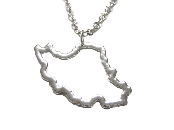 Silver Toned Iran Map Outline Pendant Necklace