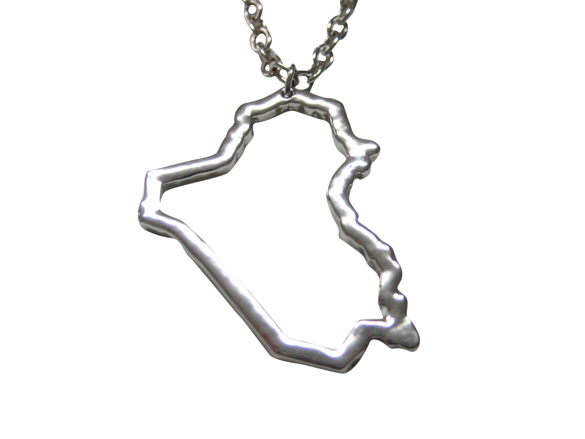 Silver Toned Iraq Map Outline Pendant Necklace