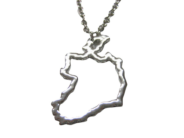 Silver Toned Ireland Map Outline Pendant Necklace