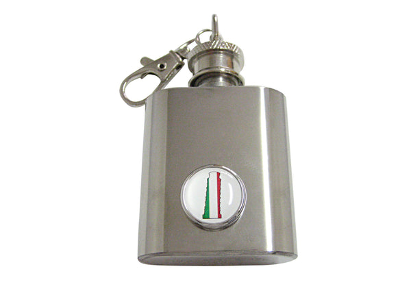 Italy Flag Leaning Tower of Pisa 1 Oz. Stainless Steel Key Chain Flask