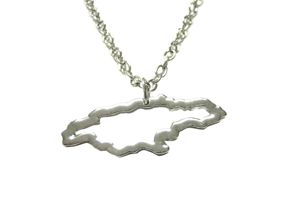 Silver Toned Jamaica Map Outline Pendant Necklace