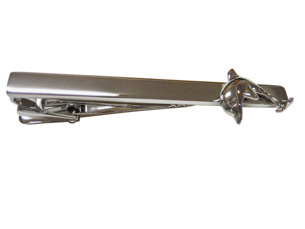 Silver Toned Jumping Dolphin Square Tie Clip