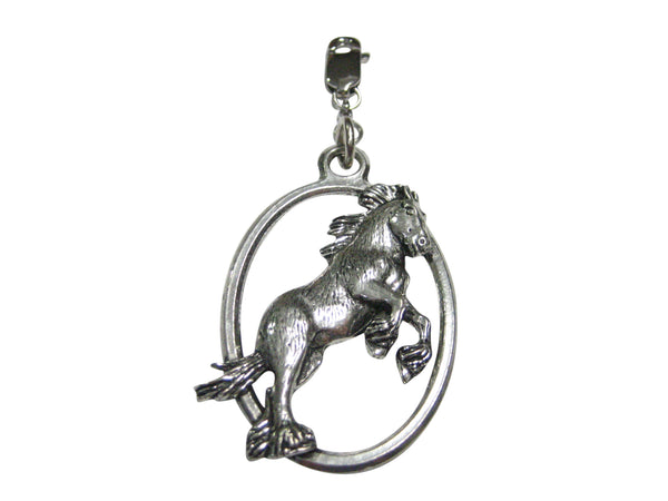 Jumping Wild Horse Large Oval Pendant Zipper Pull Charm