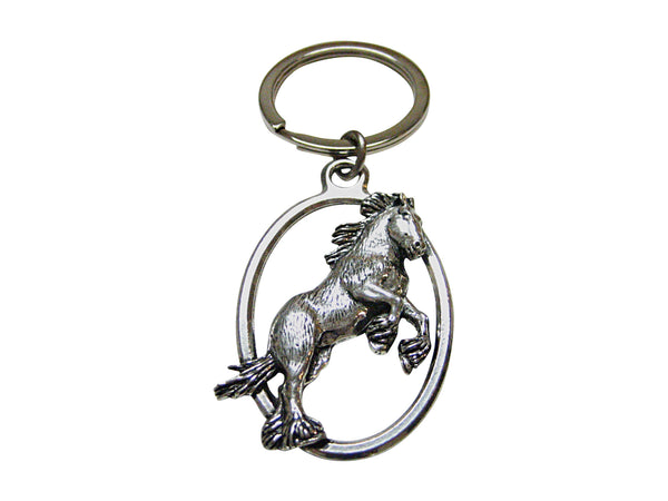 Jumping Wild Horse Oval Key Chain
