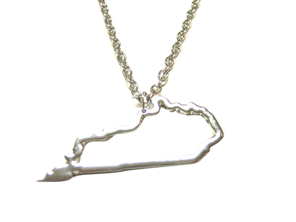 Silver Toned Kentucky State Map Outline Pendant Necklace