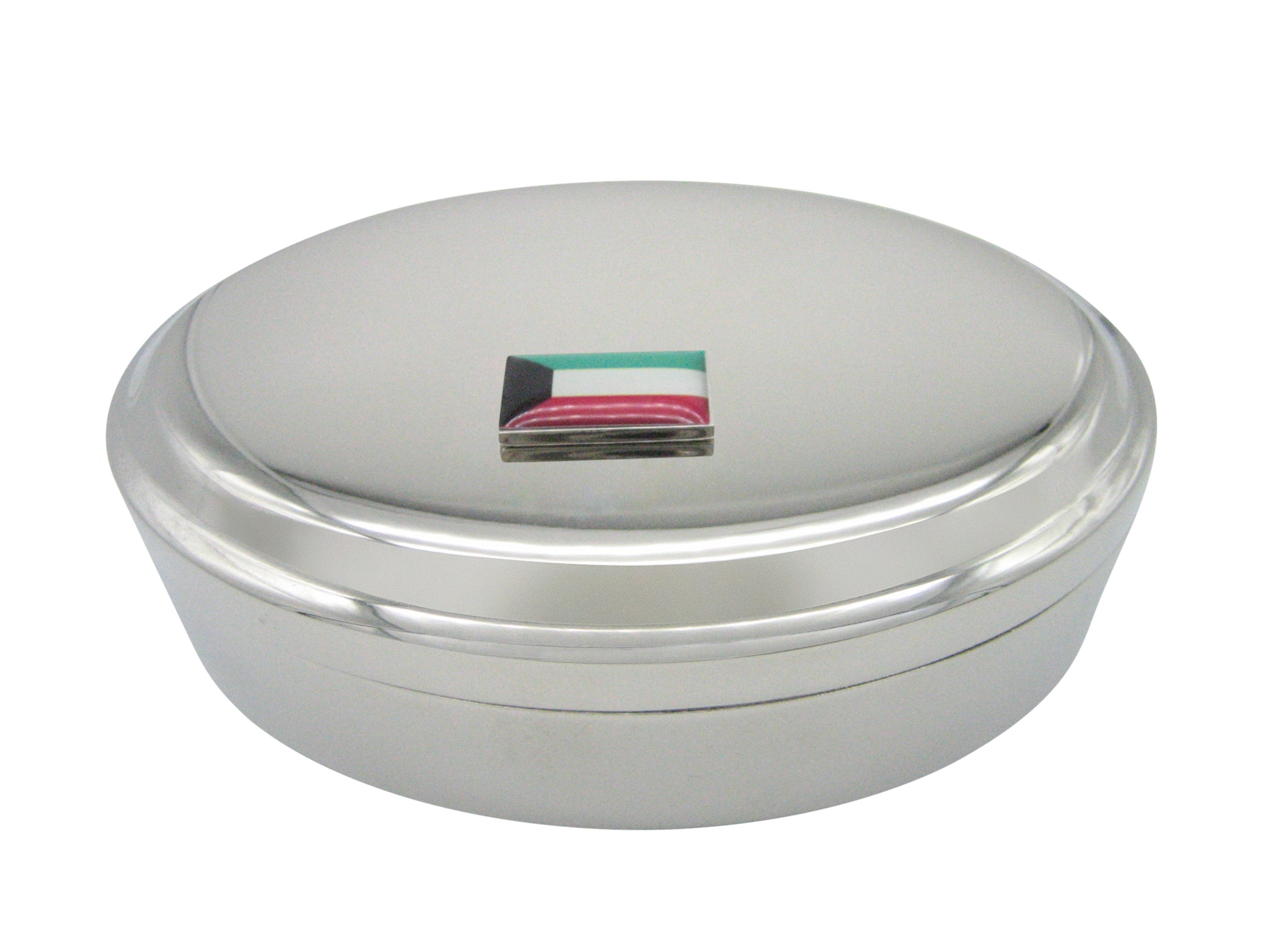 Kuwait Flag Pendant Oval Trinket Jewelry Box