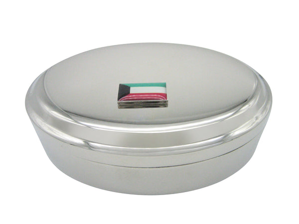 Kuwait Flag Pendant Oval Trinket Jewelry Box