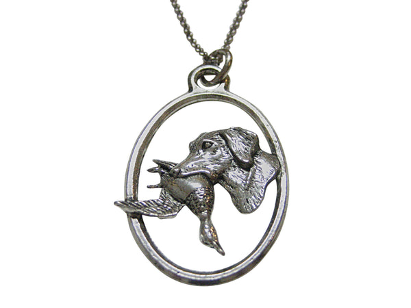 Labrador Dog with Duck Large Oval Pendant Necklace