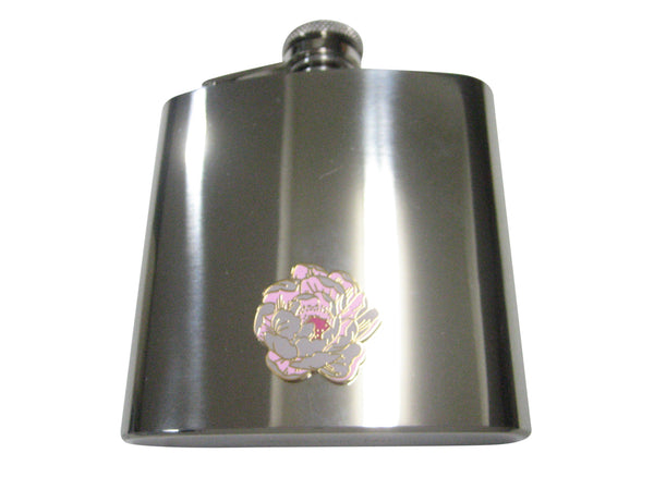 Large Colorful Peony Flower 6oz Flask