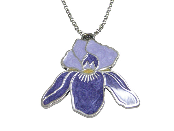 Large Purple Iris Flower Pendant Necklace