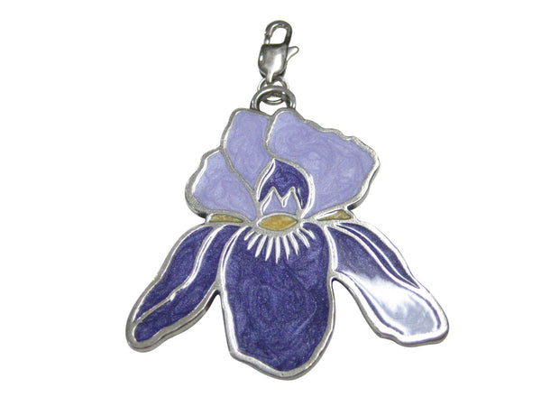 Large Purple Iris Flower Pendant Zipper Pull Charm
