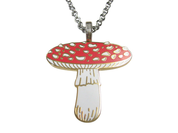 Large Red Toned Mushroom Fungus Pendant Necklace