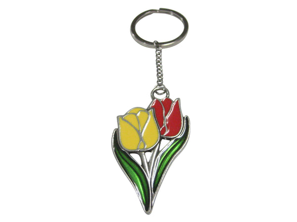 Large Red and Yellow Tulip Flower Pendant Keychain
