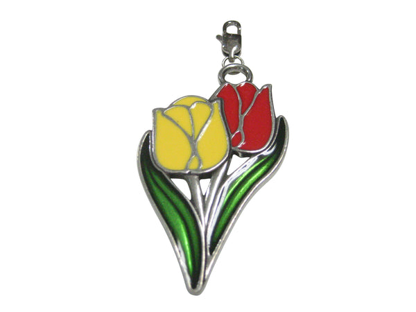 Large Red and Yellow Tulip Flower Pendant Zipper Pull Charm