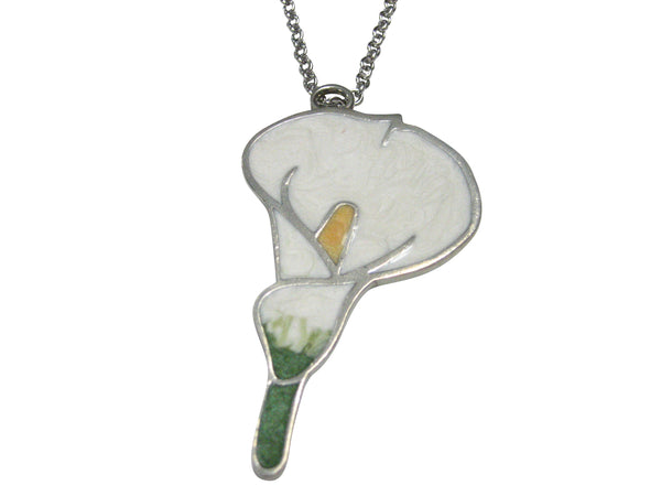Large White Calla Lily Flower Pendant Necklace