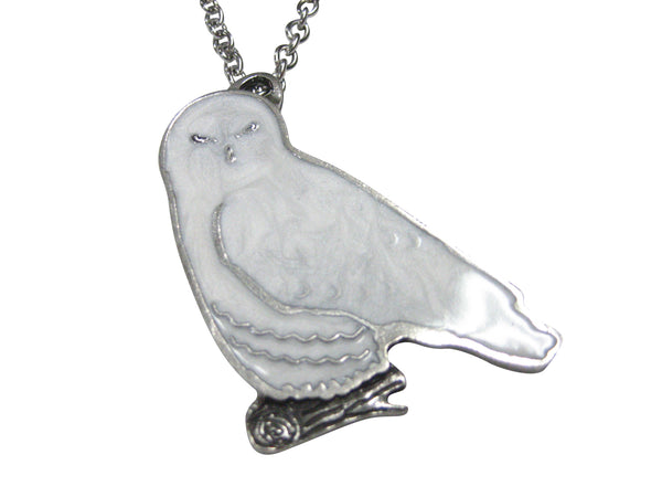 Large White Snowy Owl Pendant Necklace