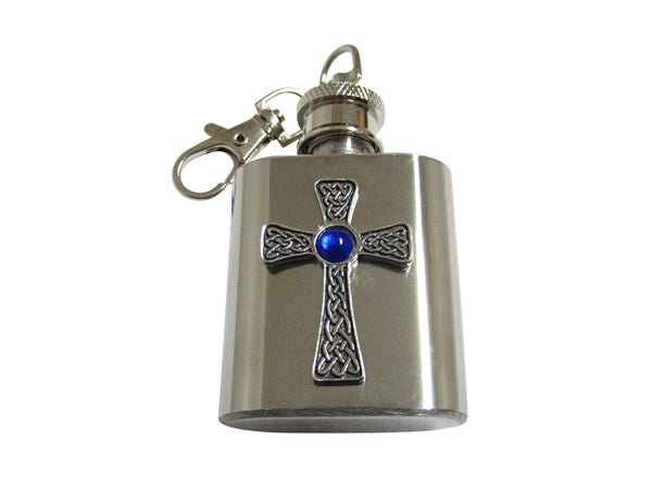 Large Celtic Cross with Blue Center 1 Oz. Stainless Steel Key Chain Flask