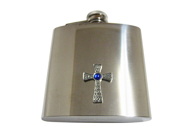 Large Celtic Cross with Blue Center 6 Oz. Stainless Steel Flask