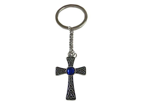 Large Celtic Cross with Blue Center Pendant Keychain