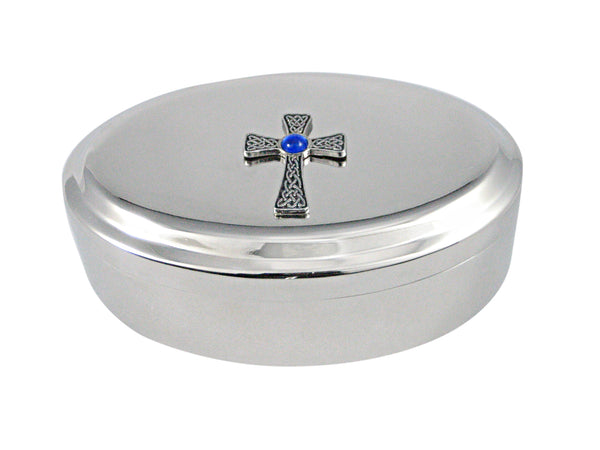 Large Celtic Cross with Blue Center Pendant Oval Trinket Jewelry Box