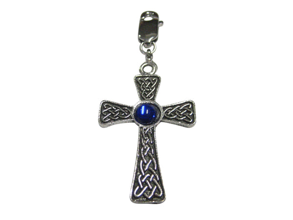 Large Celtic Cross with Blue Center Pendant Zipper Pull Charm