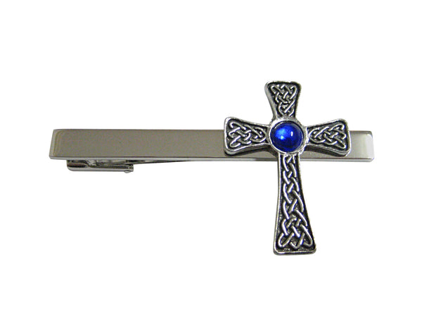 Large Celtic Cross with Blue Center Square Tie Clip