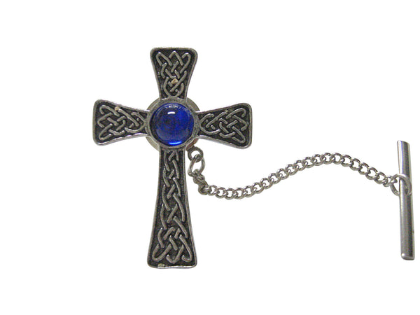Large Celtic Cross with Blue Center Tie Tack