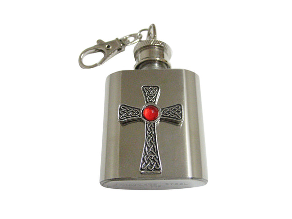 Large Celtic Cross with Red Center 1 Oz. Stainless Steel Key Chain Flask