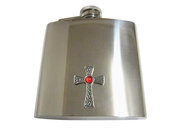 Large Celtic Cross with Red Center 6 Oz. Stainless Steel Flask