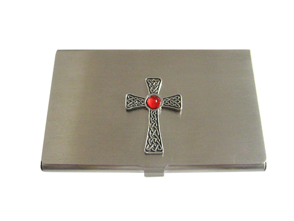 Large Celtic Cross with Red Center Business Card Holder