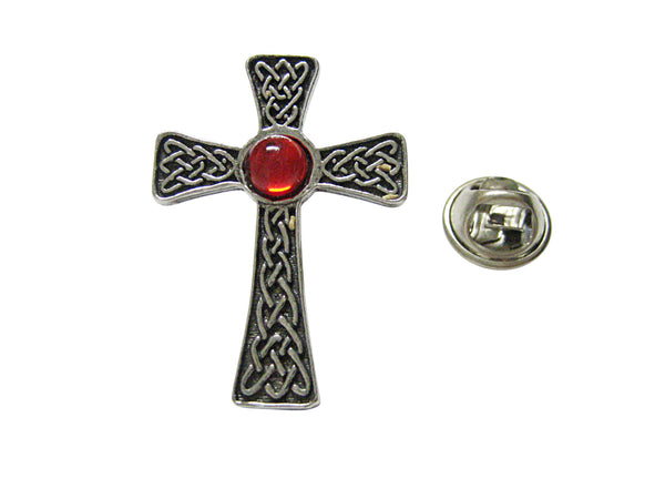 Large Celtic Cross with Red Center Lapel Pin