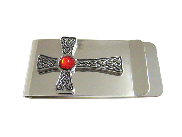 Large Celtic Cross with Red Center Money Clip