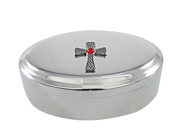 Large Celtic Cross with Red Center Pendant Oval Trinket Jewelry Box