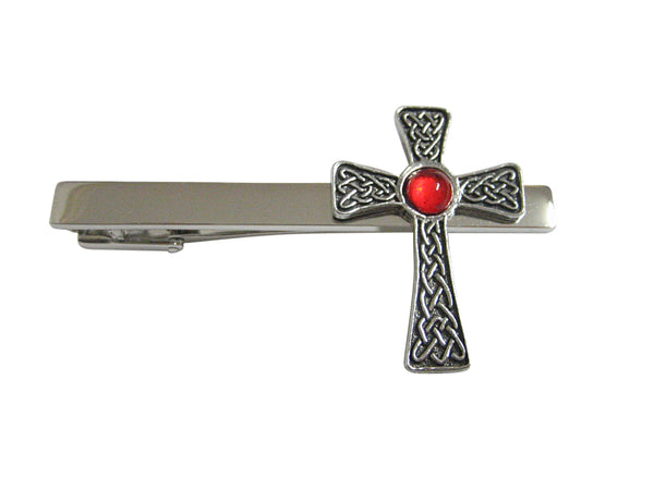 Large Celtic Cross with Red Center Square Tie Clip