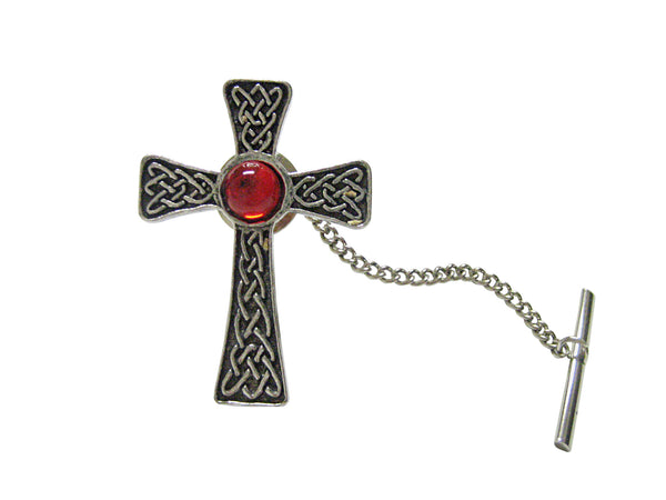 Large Celtic Cross with Red Center Tie Tack