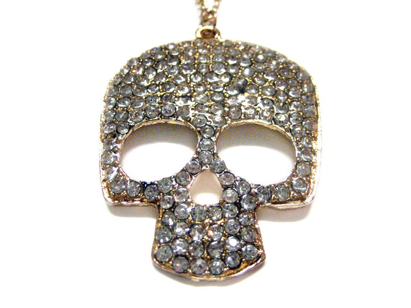 Large Crystallized Golden Skull Pendant Necklace