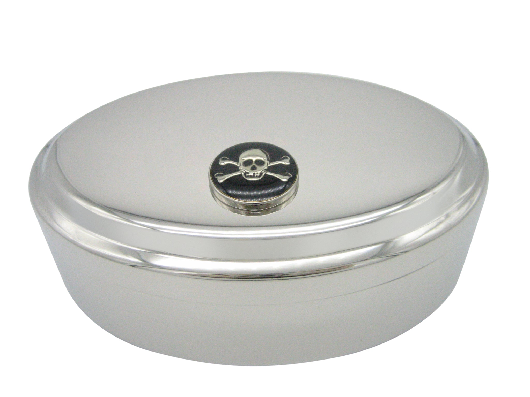 Large Round Black Skull Pendant Oval Trinket Jewelry Box