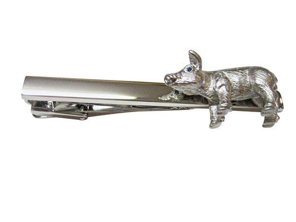 Large Textured Silver Toned Pig Square Tie Clip