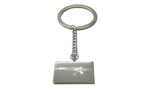 Left Facing Silver Toned Etched AK47 Rifle Keychain