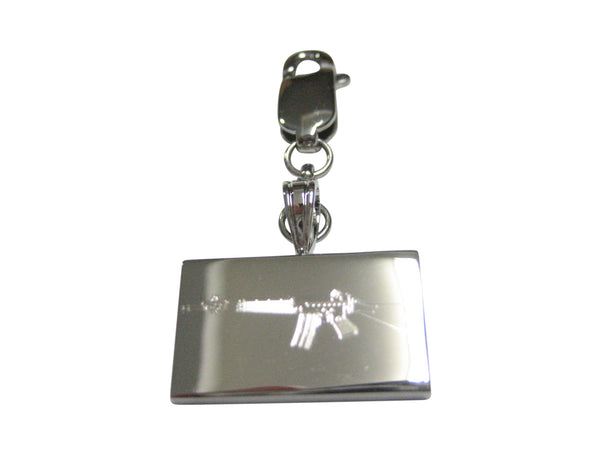 Left Facing Silver Toned Etched AK47 Rifle Pendant Zipper Pull Charm