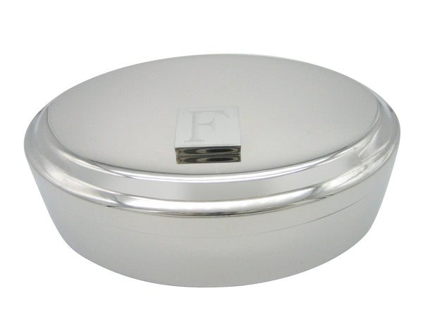 Letter F Etched Monogram Pendant Oval Trinket Jewelry Box