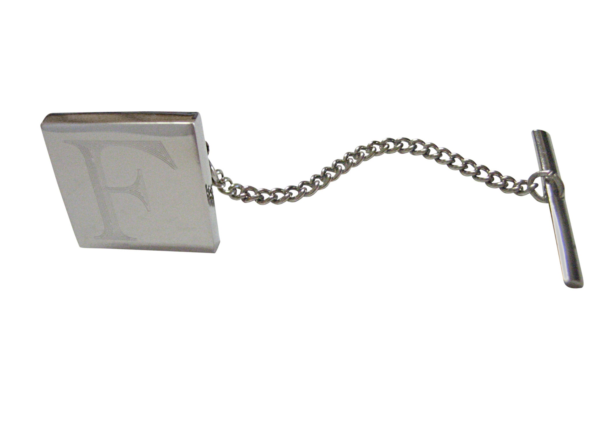 Letter F Etched Monogram Pendant Tie Tack