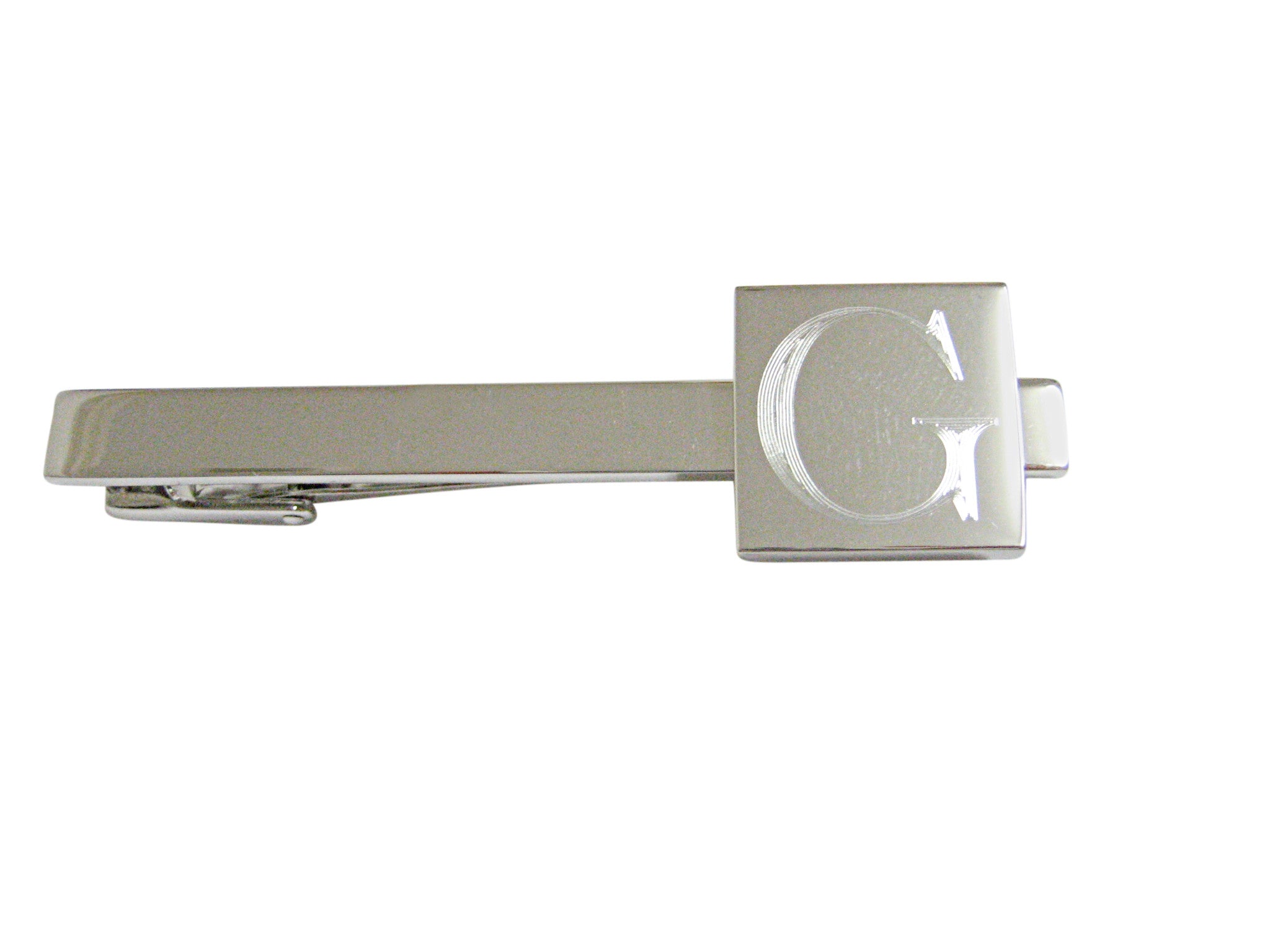 Letter G Etched Monogram Square Tie Clip