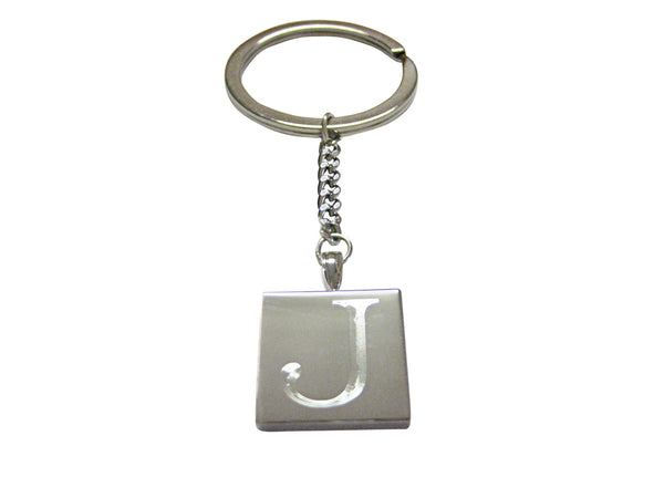 Letter J Etched Monogram Pendant Keychain