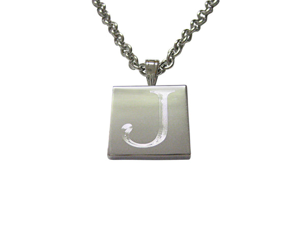 Letter J Etched Monogram Pendant Necklace