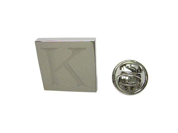 Letter K Etched Monogram Pendant Lapel Pin