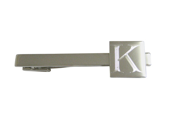 Letter K Etched Monogram Square Tie Clip
