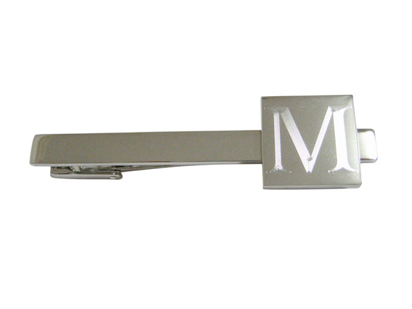 Letter M Etched Monogram Square Tie Clip